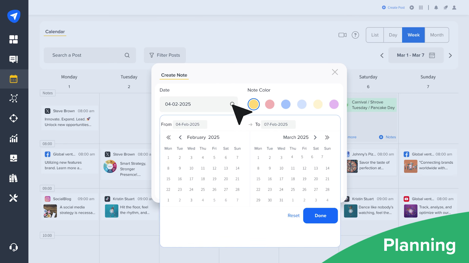 SocialPilot interface showing the calendar and planning features