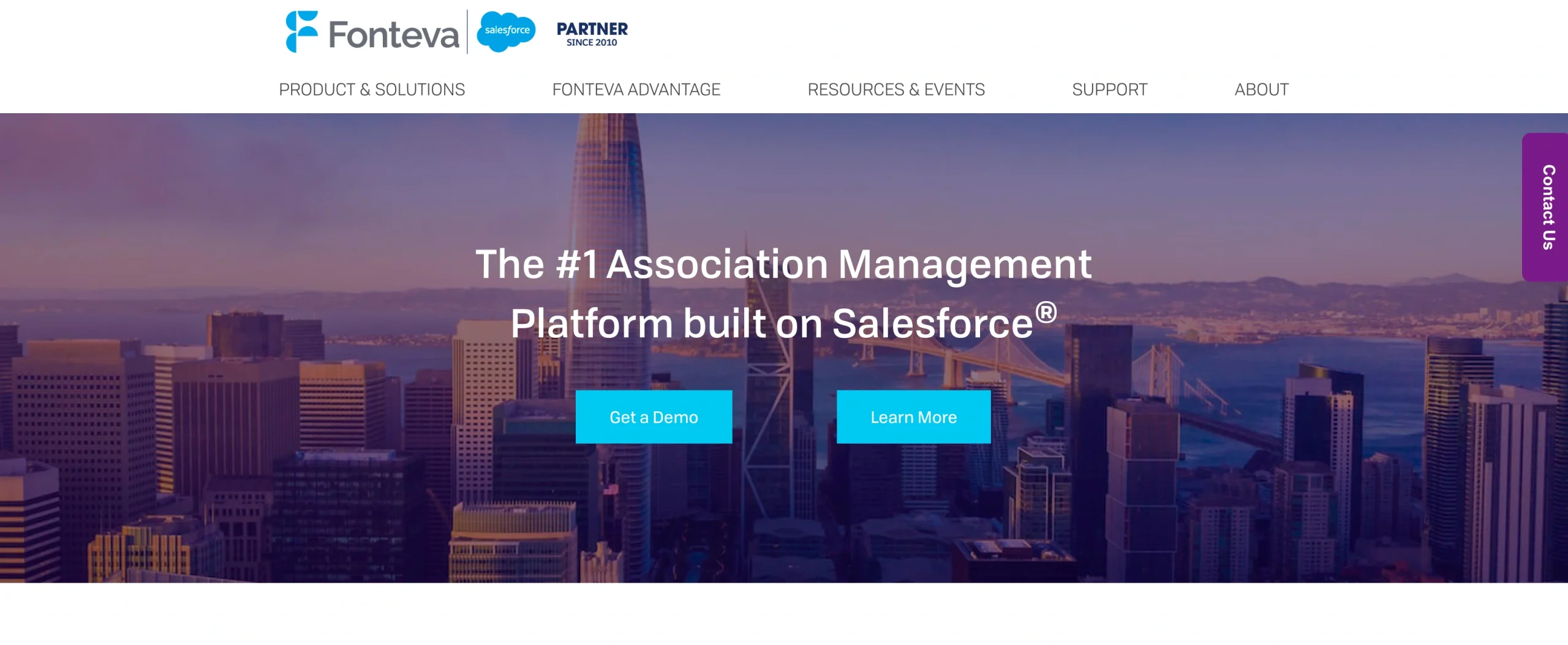 Screenshot of Fonteva landing page, showing a headline "The #1 Association Management Platform built on Salesforce"