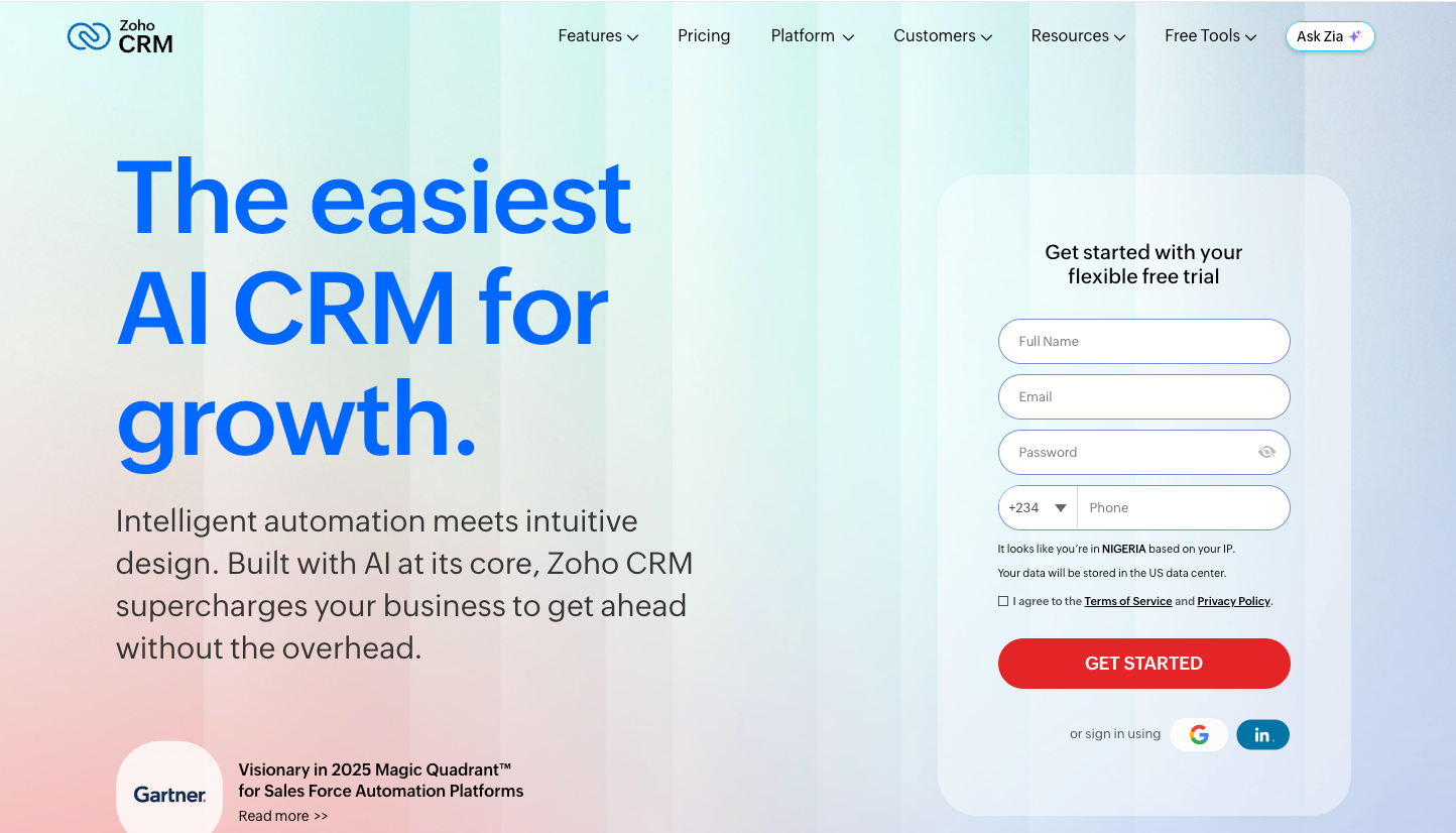Zoho CRM Landing Page