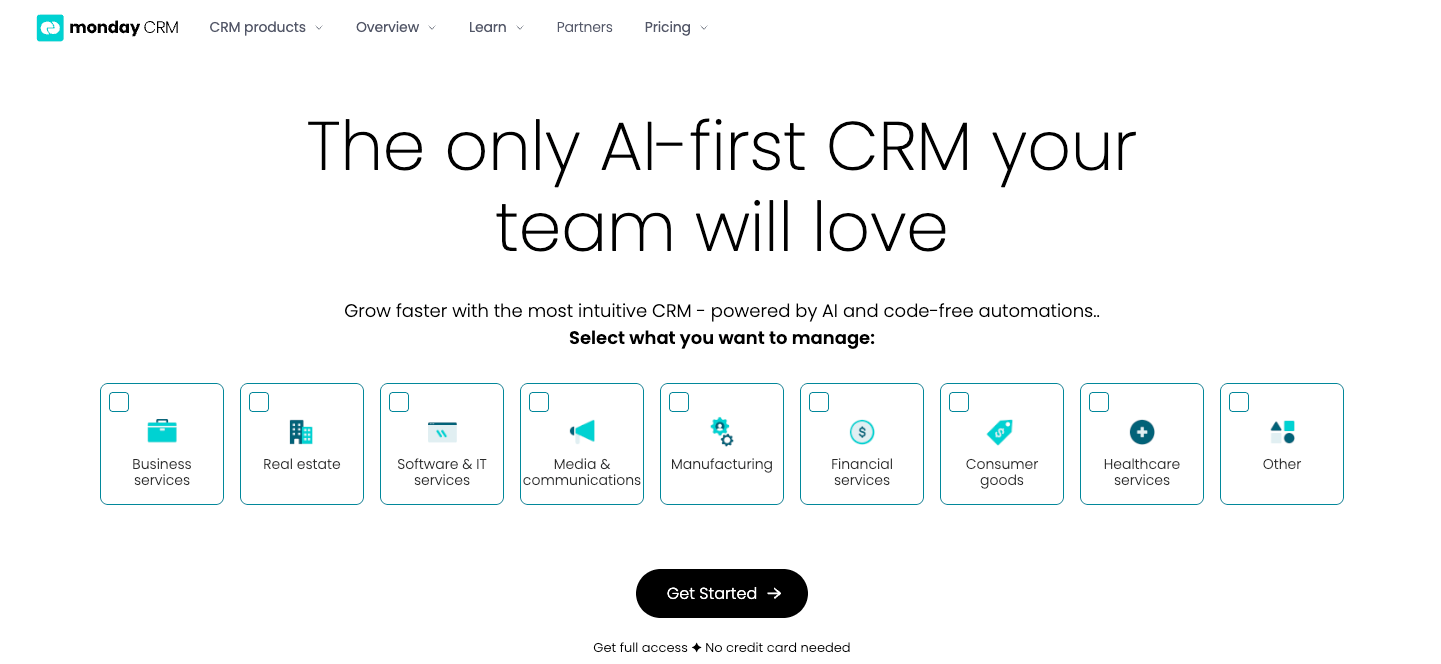 Monday CRM Landing Page