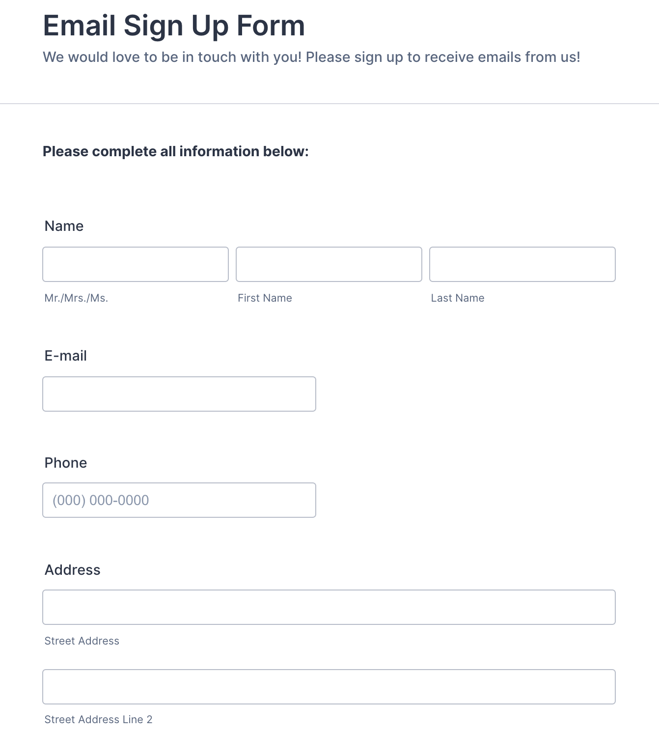 Jotform's E-mail Signup Form Template
