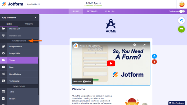 How to Add Widgets to Your App in Jotform Apps