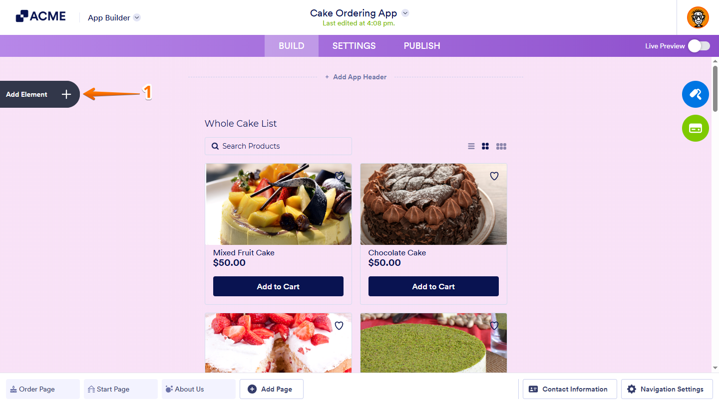 Add Element button in App Builder