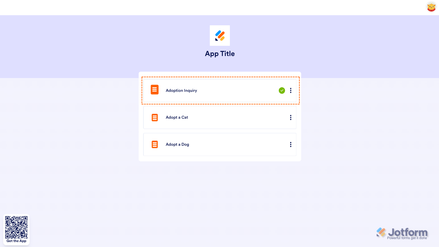 Checklist app showing a completed form with a green checkmark after submission using the Mark as Completed feature