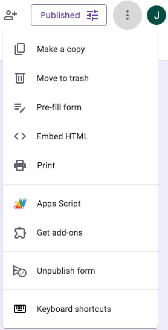 Google Forms Three-dots Menu