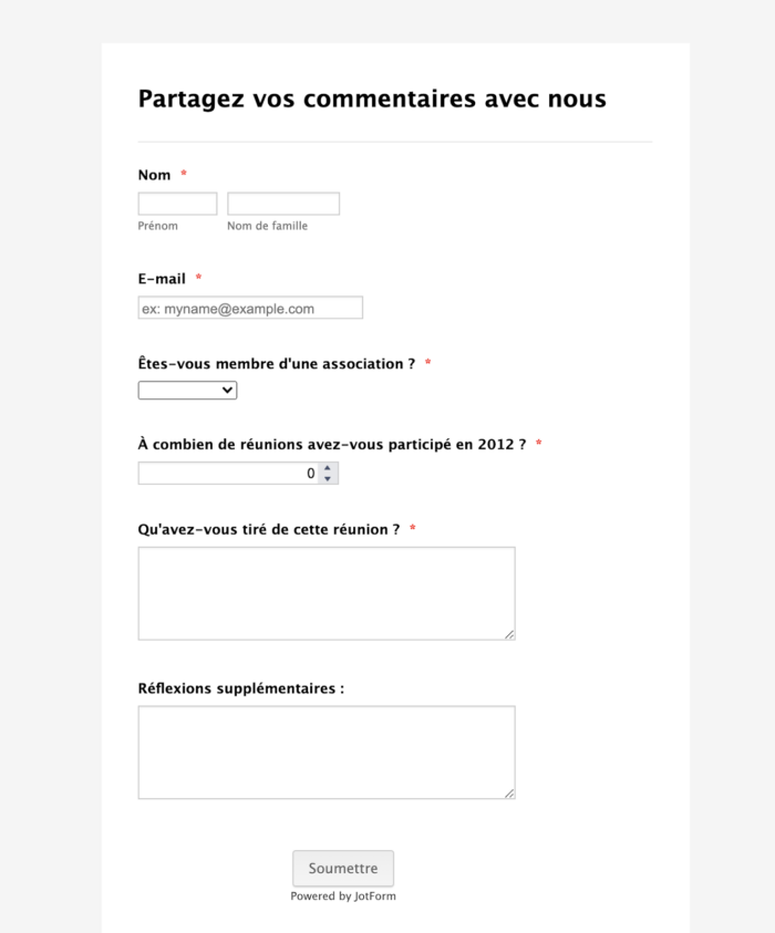 Modèle de formulaire d’avis post-réunion