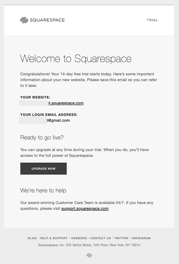 Squarespace welcome email