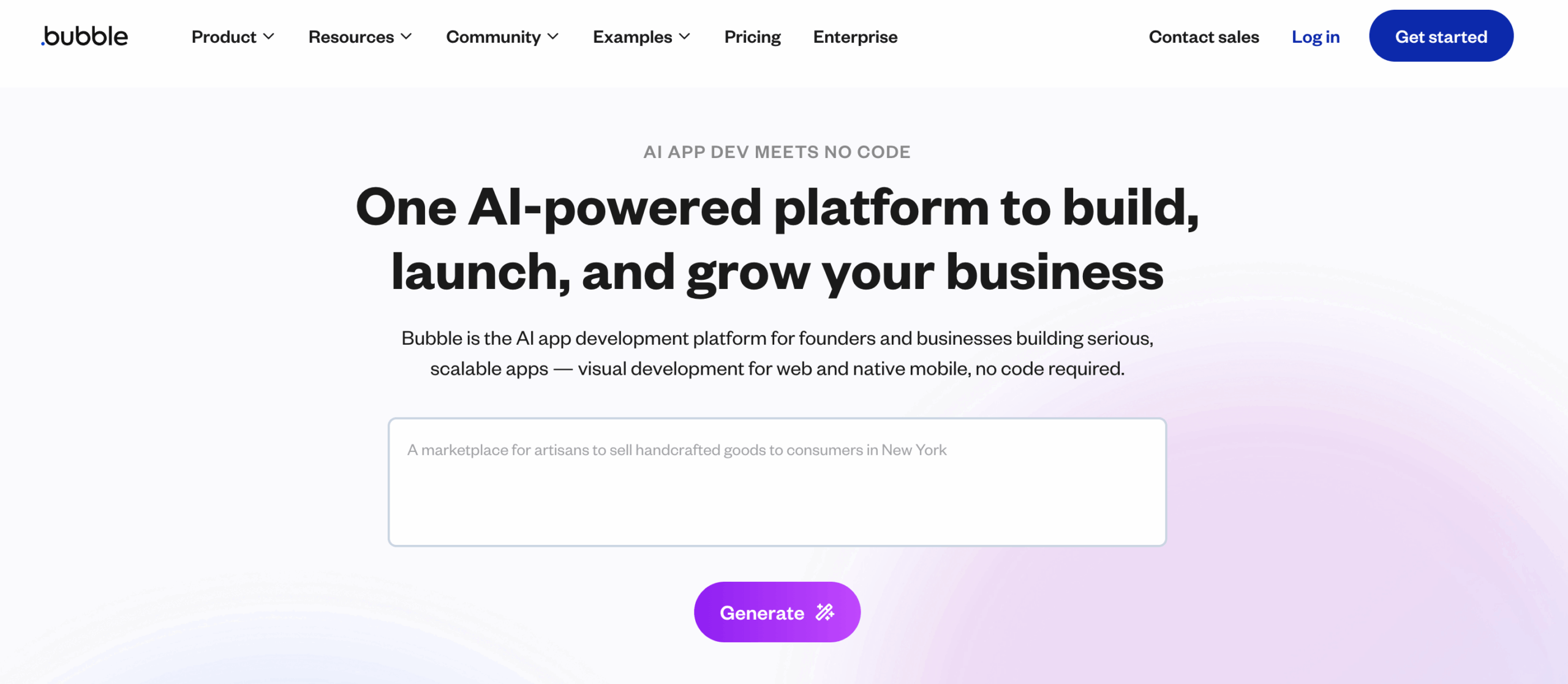 bubble ai app development platform website homepage
