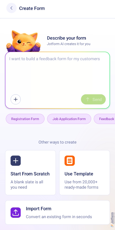 Create Form options in Jotform Mobile  Forms