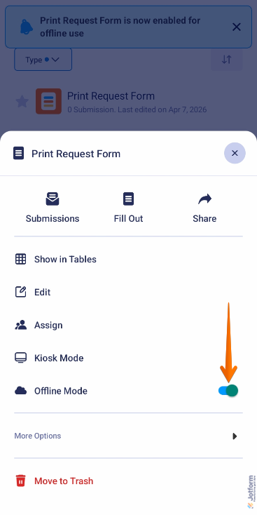 Set form to offline mode in Jotform Mobile  Forms
