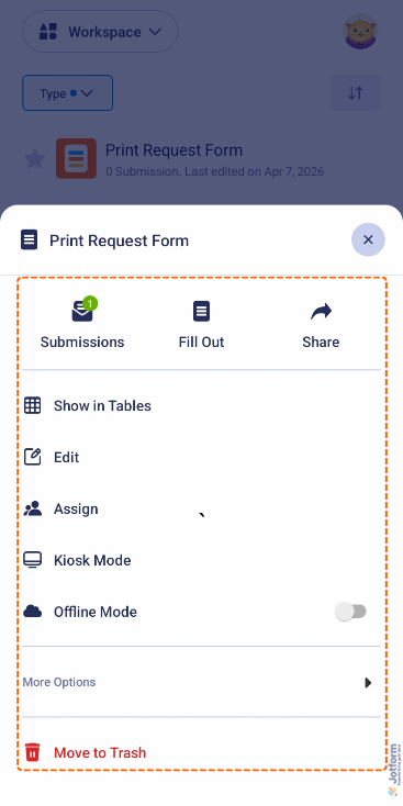 Manage Form options in Form Menu in Jotform Mobile  Forms