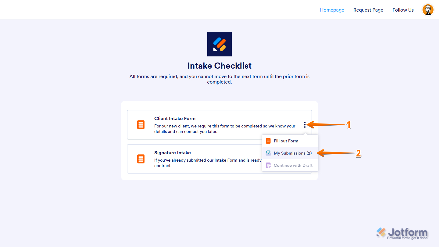 My Submissions menu in a shared app