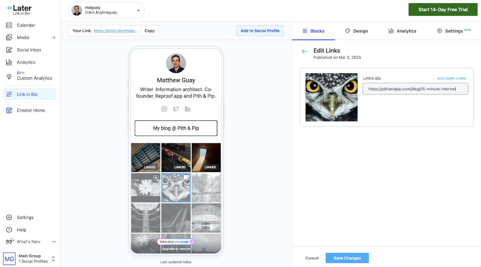 Later Link in Bio Builder