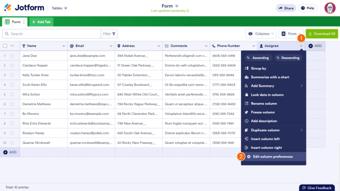 How to Assign Entries to Collaborators in Jotform Tables