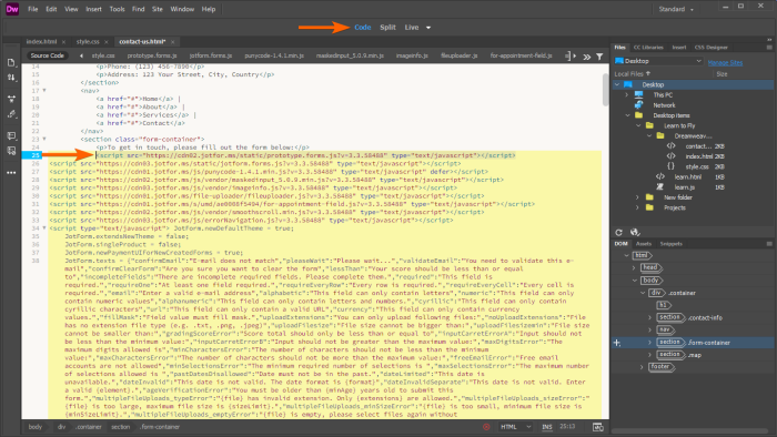Додавање обрасца у Adobe Dreamweaver Image