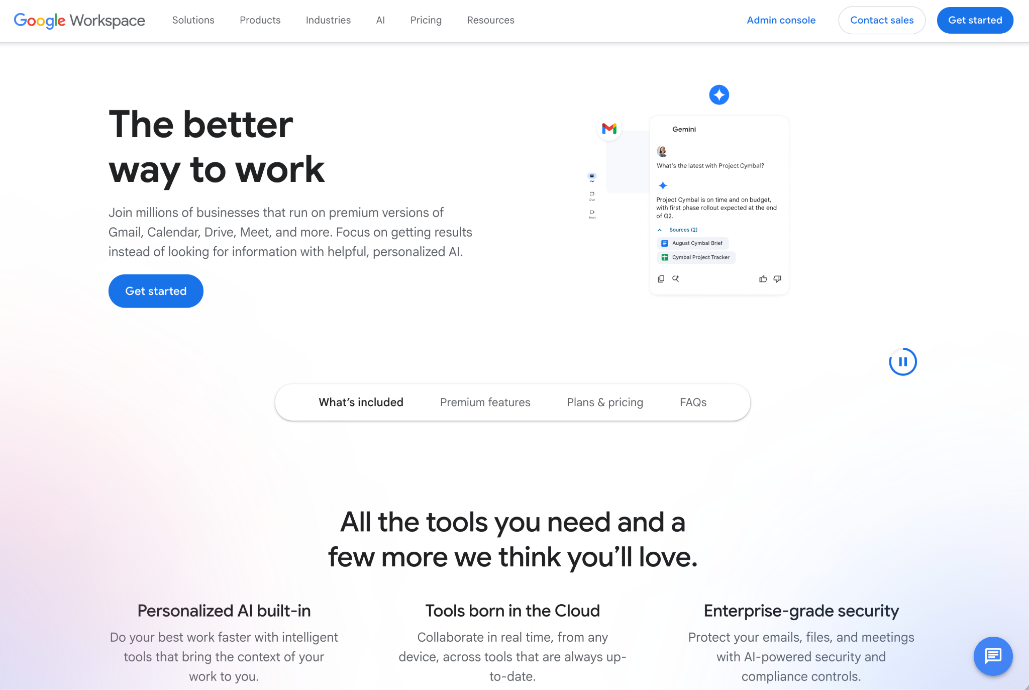 Google Workspace website with the words: "The better way to work"