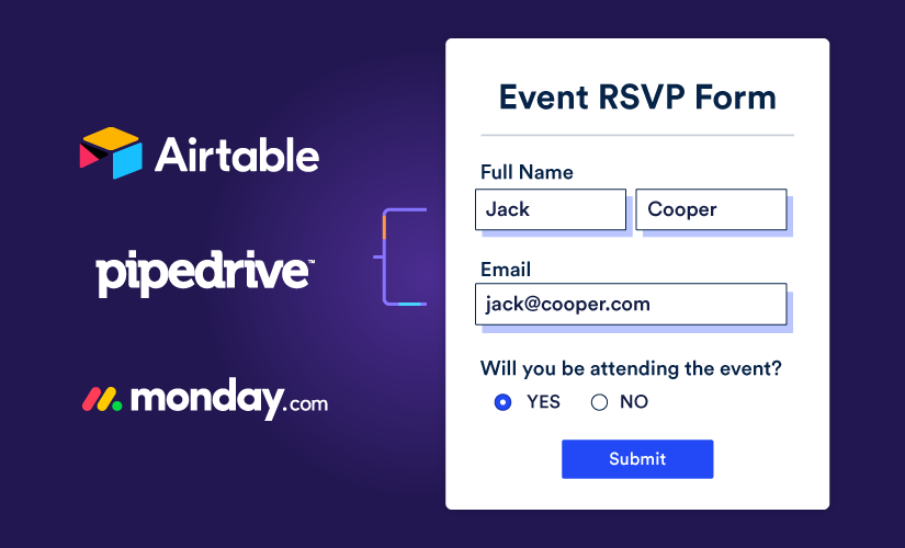 Pre-populate your forms using data from Airtable, monday.com, or Pipedrive