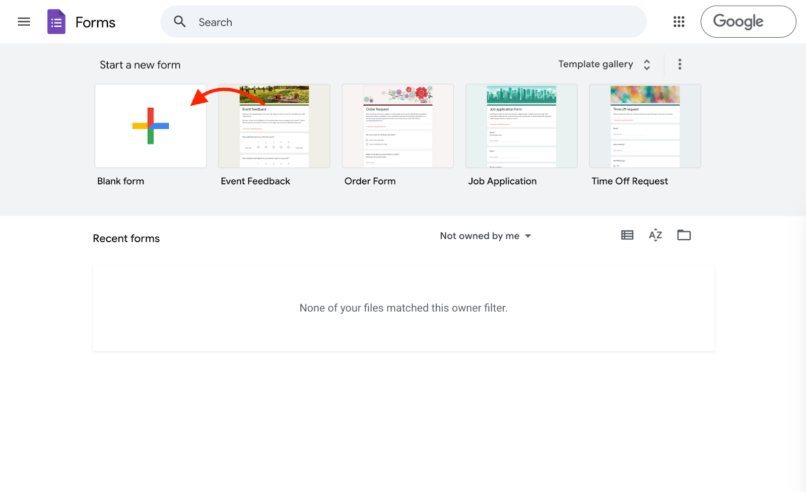Google Forms Start a new form Section