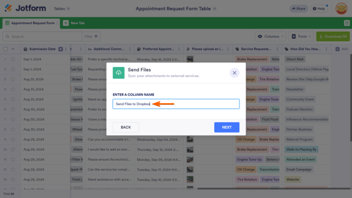 How to Send Files in Jotform Tables