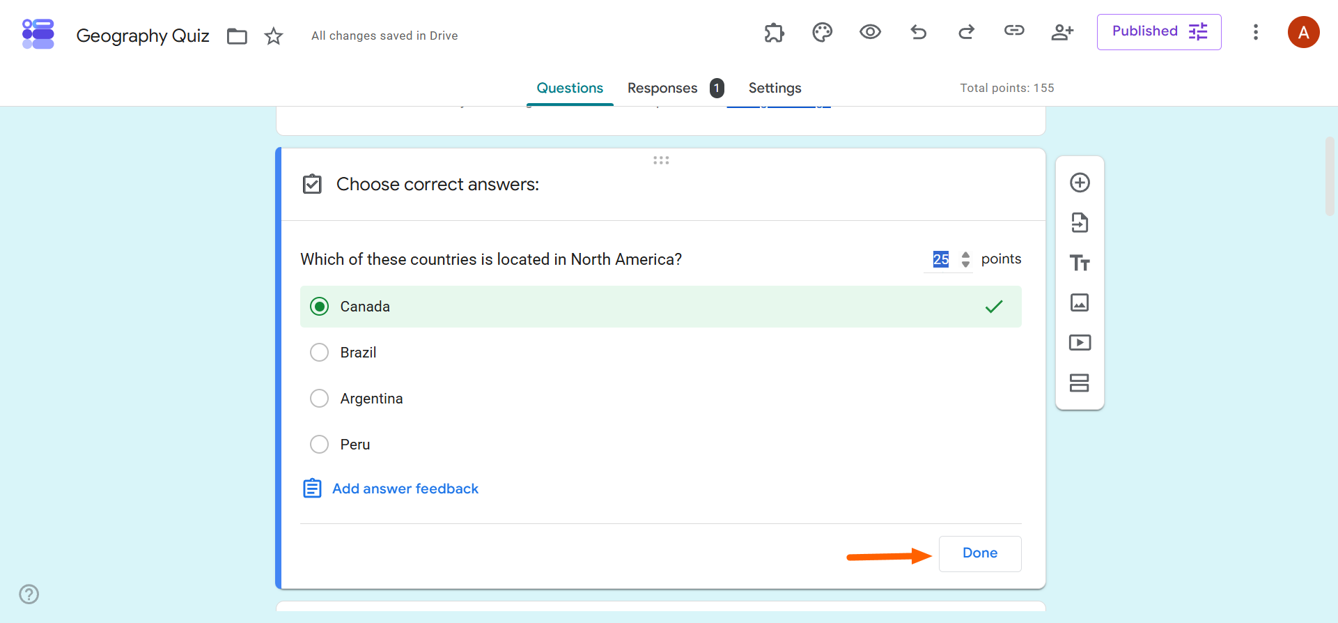 Google Forms Answer Key Menu Choosing correct answers