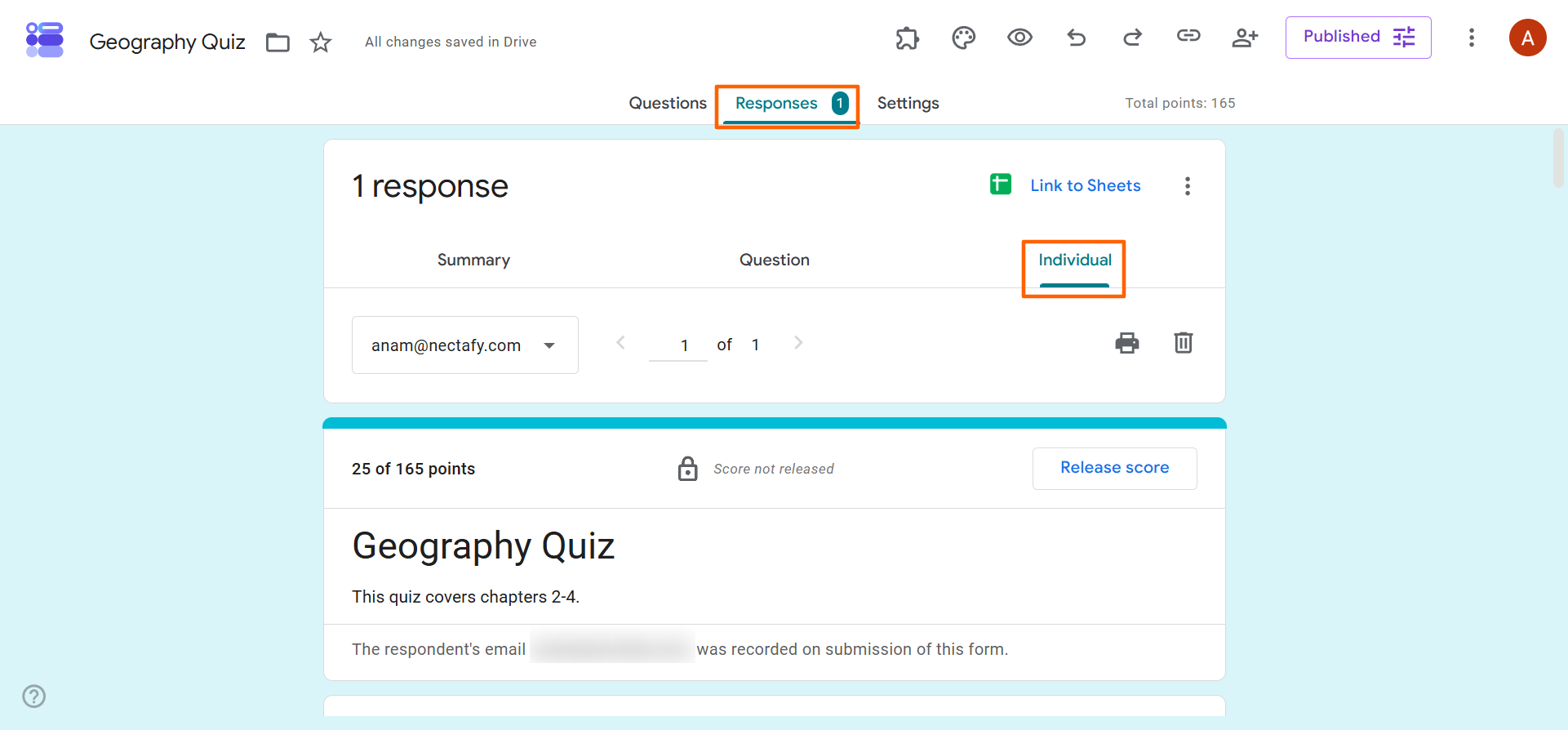 Google Forms Responses Tab Individual Menu