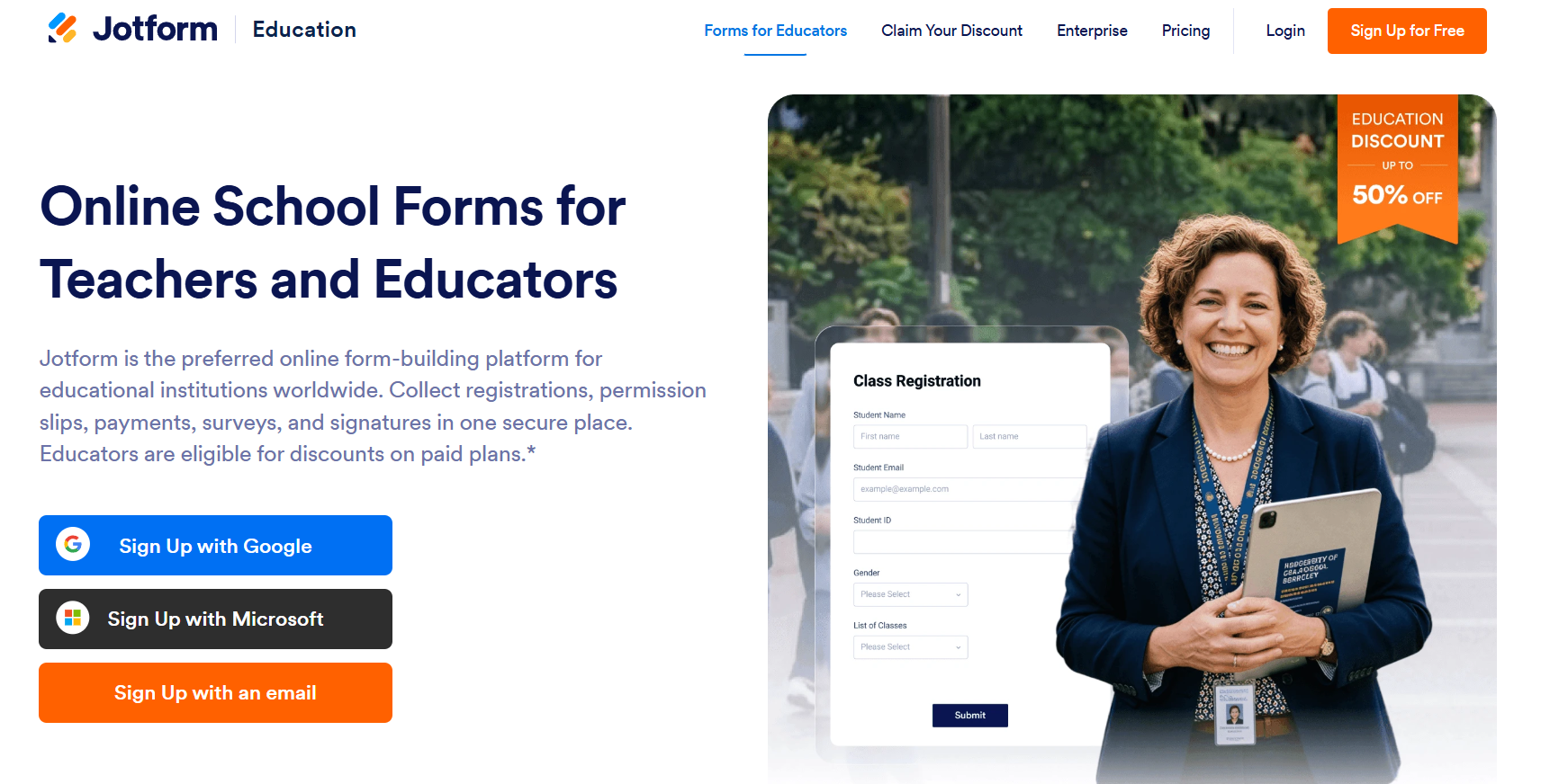 Jotform Education Landing Page