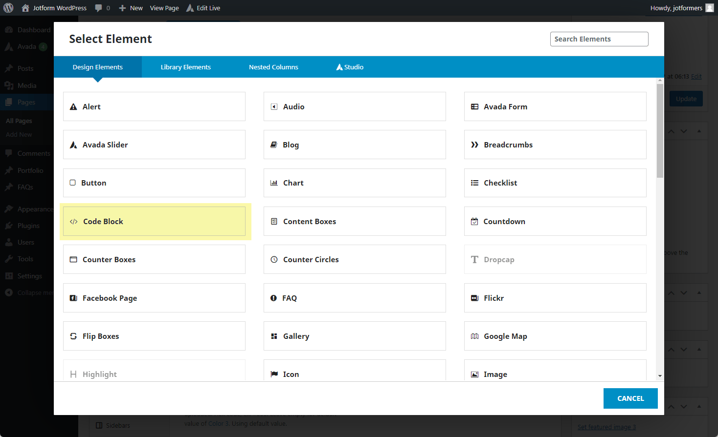 Gambar-1 Cara untuk menambahkan Formulir pada Avada