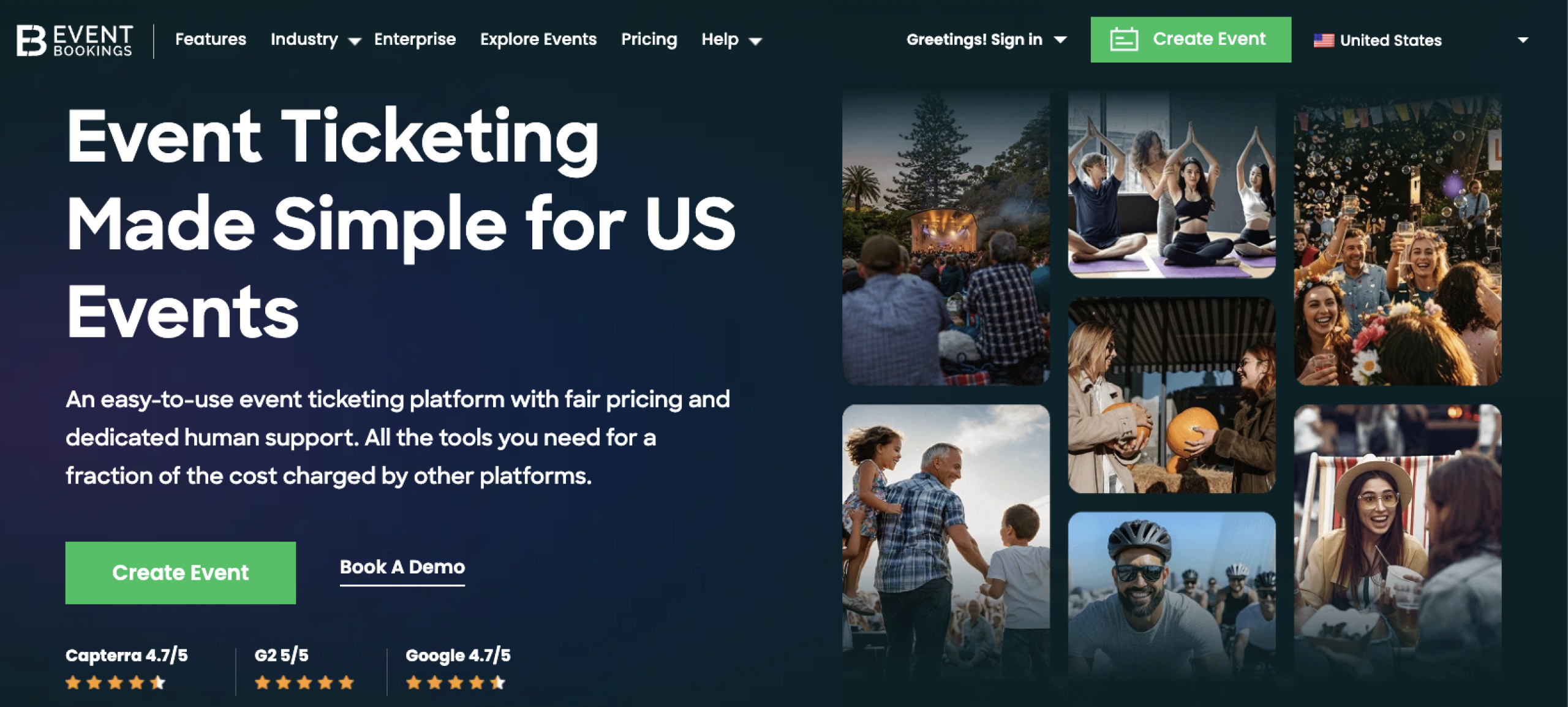 Event Bookings Landing Page