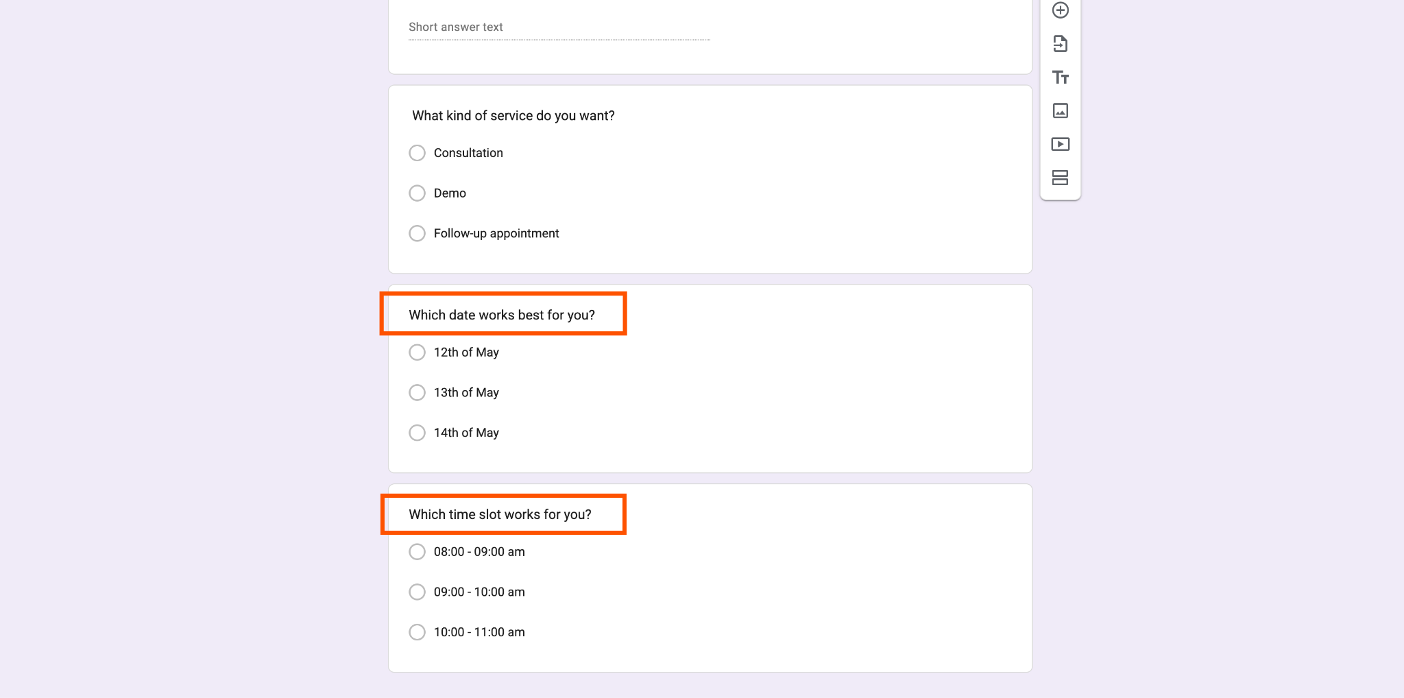 Google Forms form editor form field names