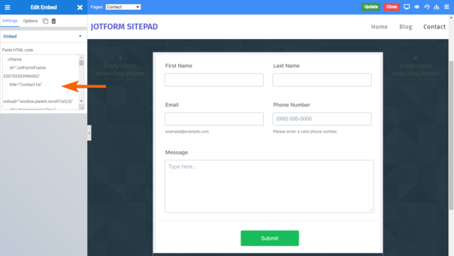 How to Add a Contact Form in SitePad