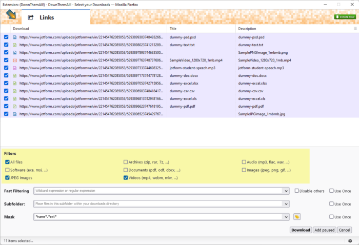 DownThemAll Browser Extension: Download Form Files