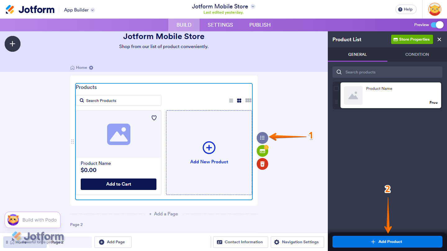 Add Product in Product List settings