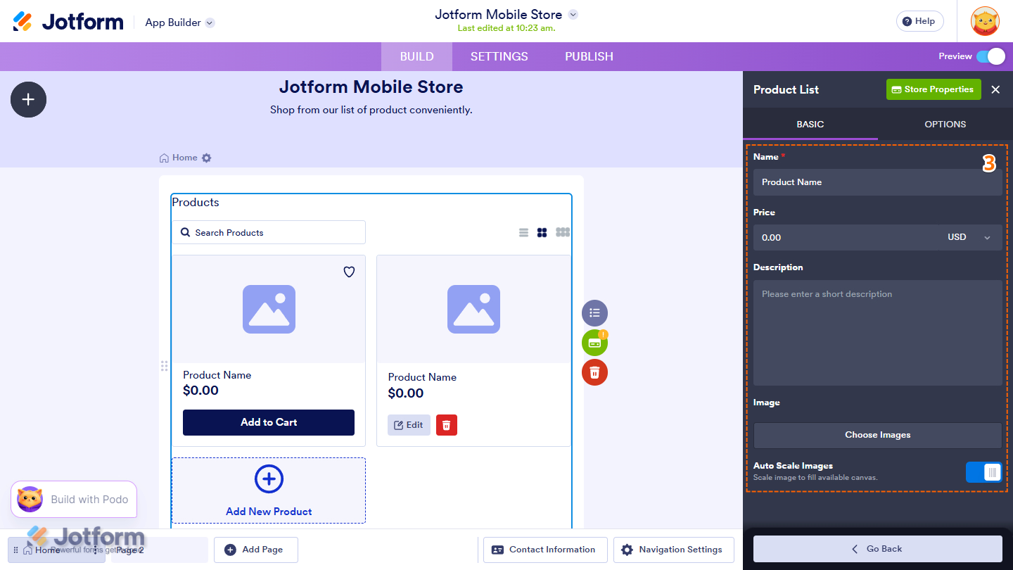 Product Basics in Product List settings