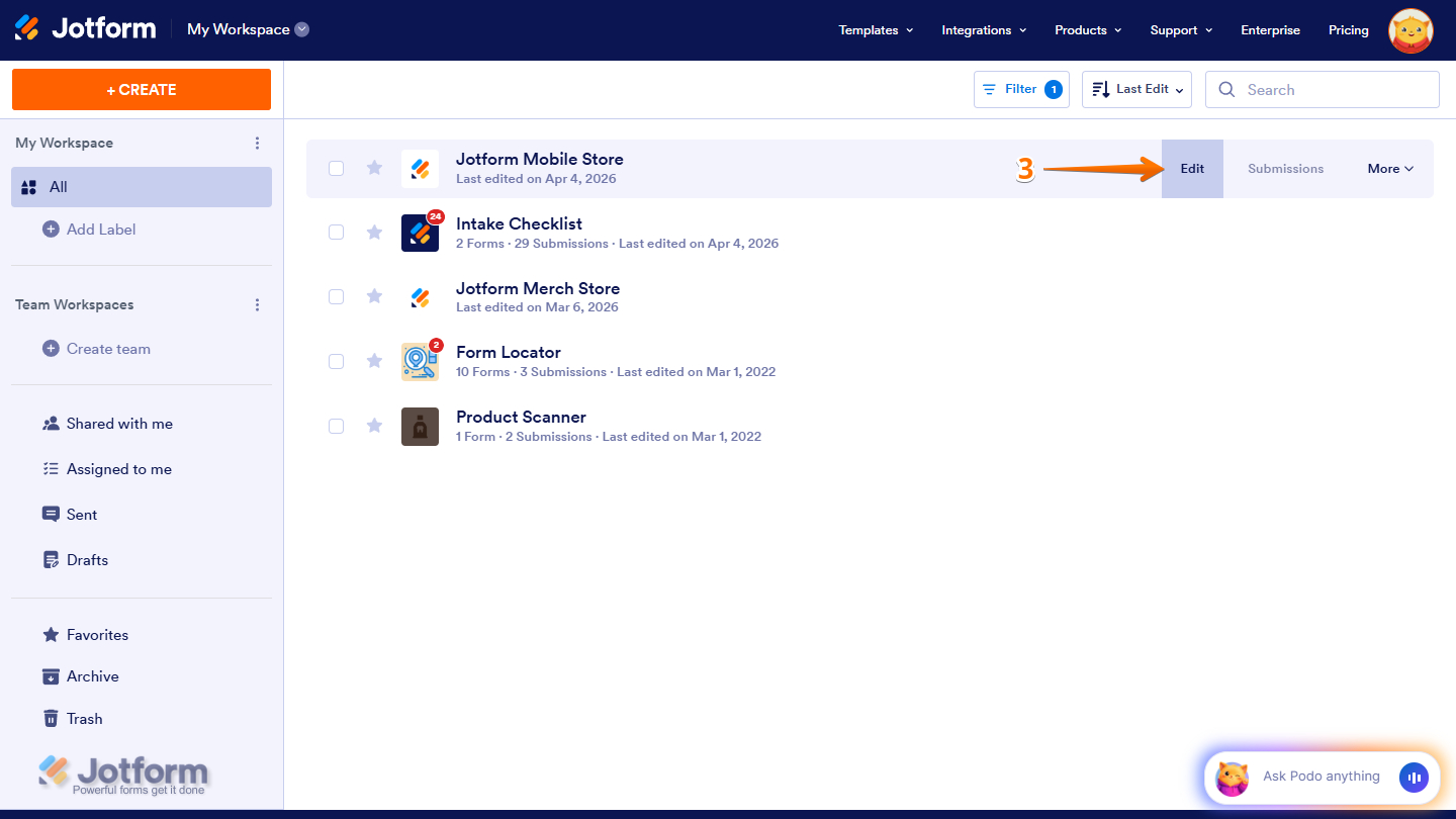 Edit App in Workspace page