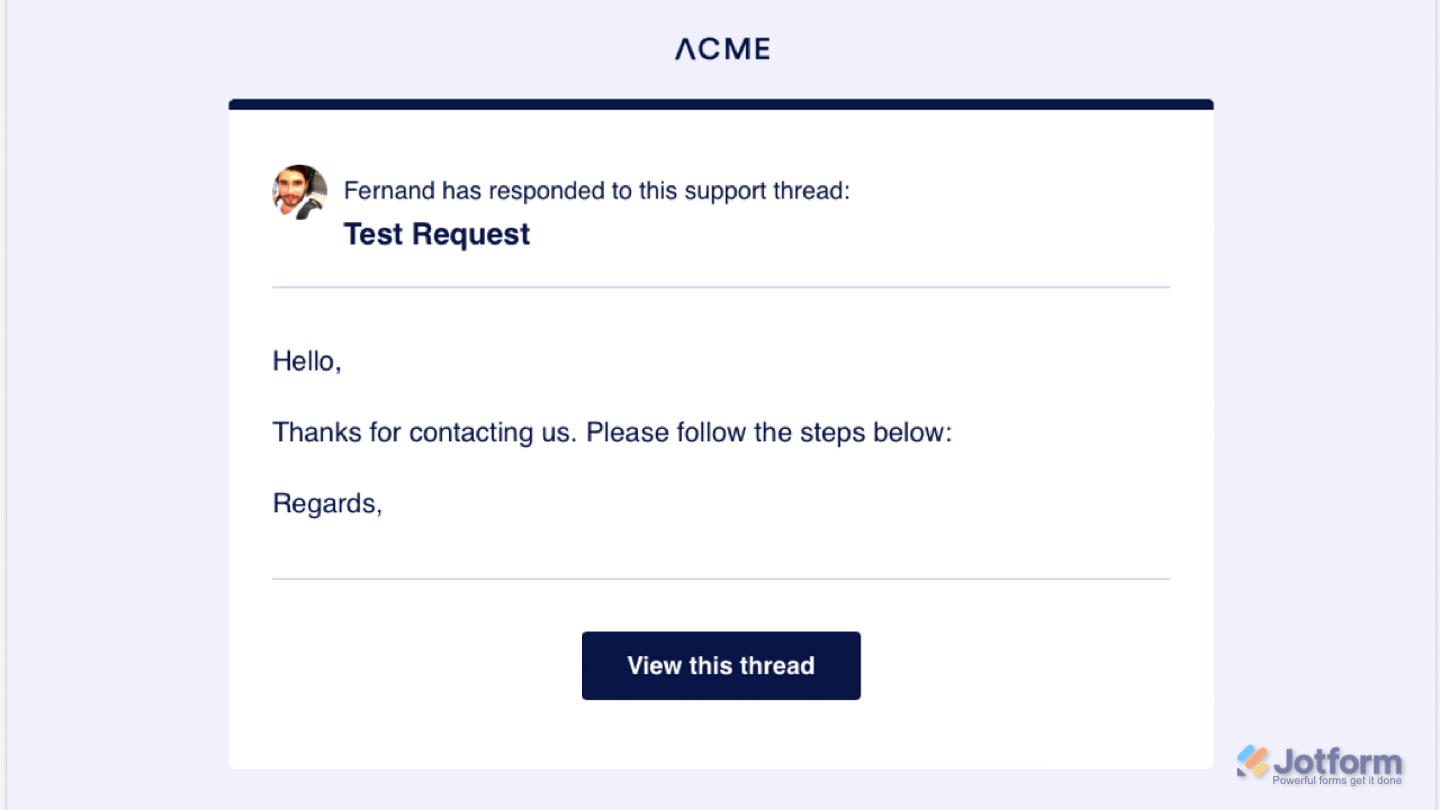 Support Request Reply email