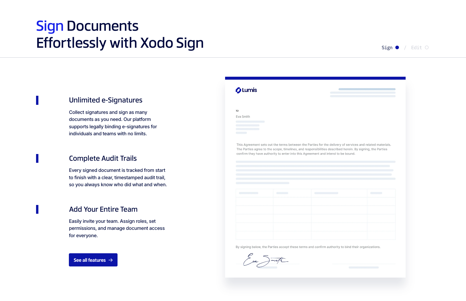 Xodo Sign Landing Page