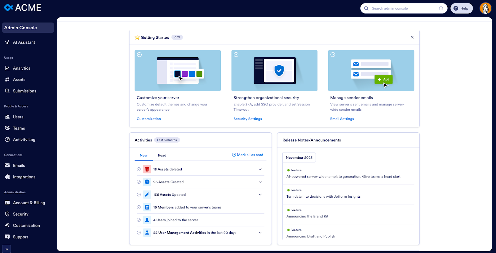 Viewing the Jotform Enterprise new Admin Console