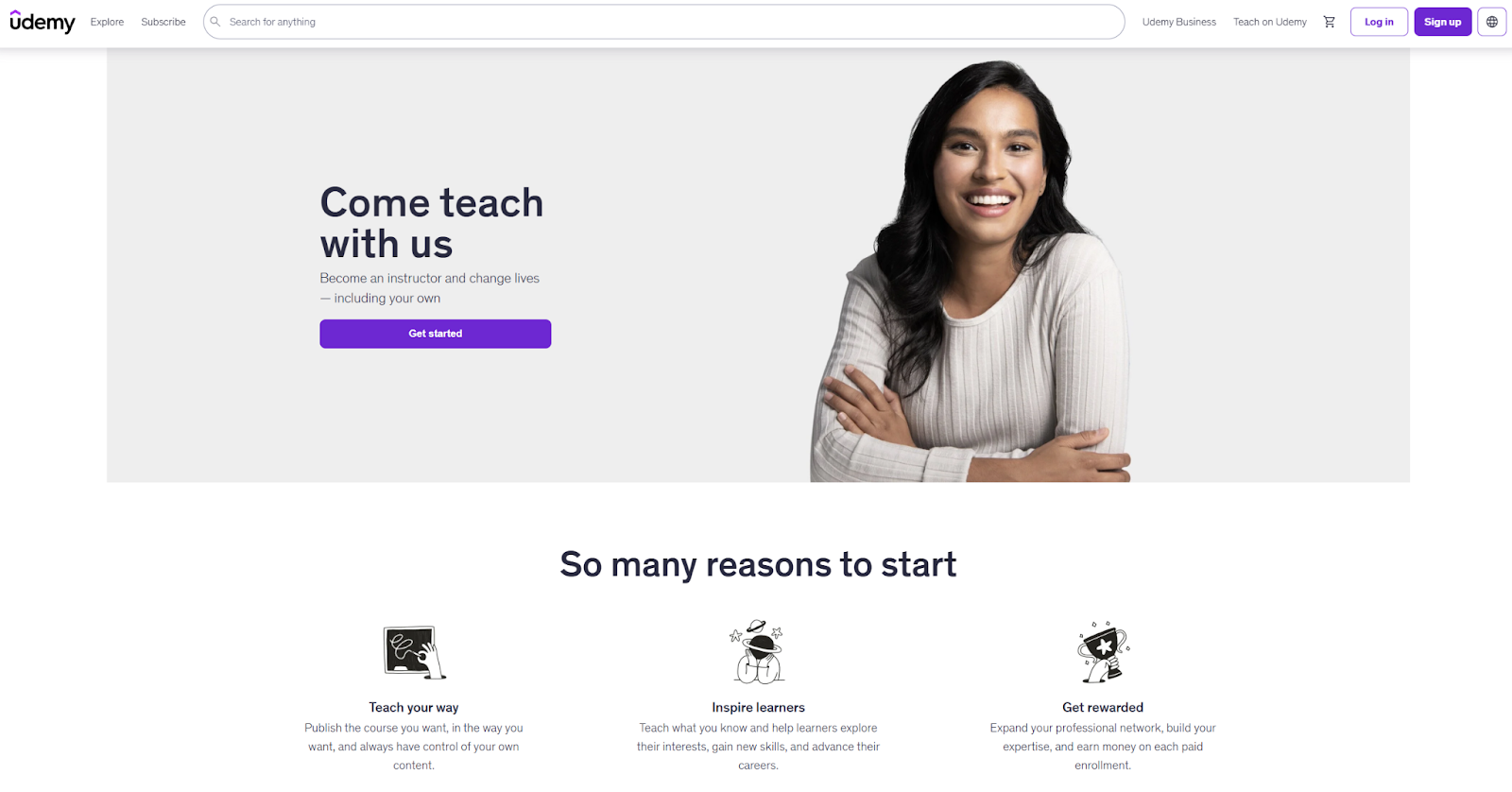 Screenshot from Udemy's landing page showing some benefits to Udemy compared to Kajabi
