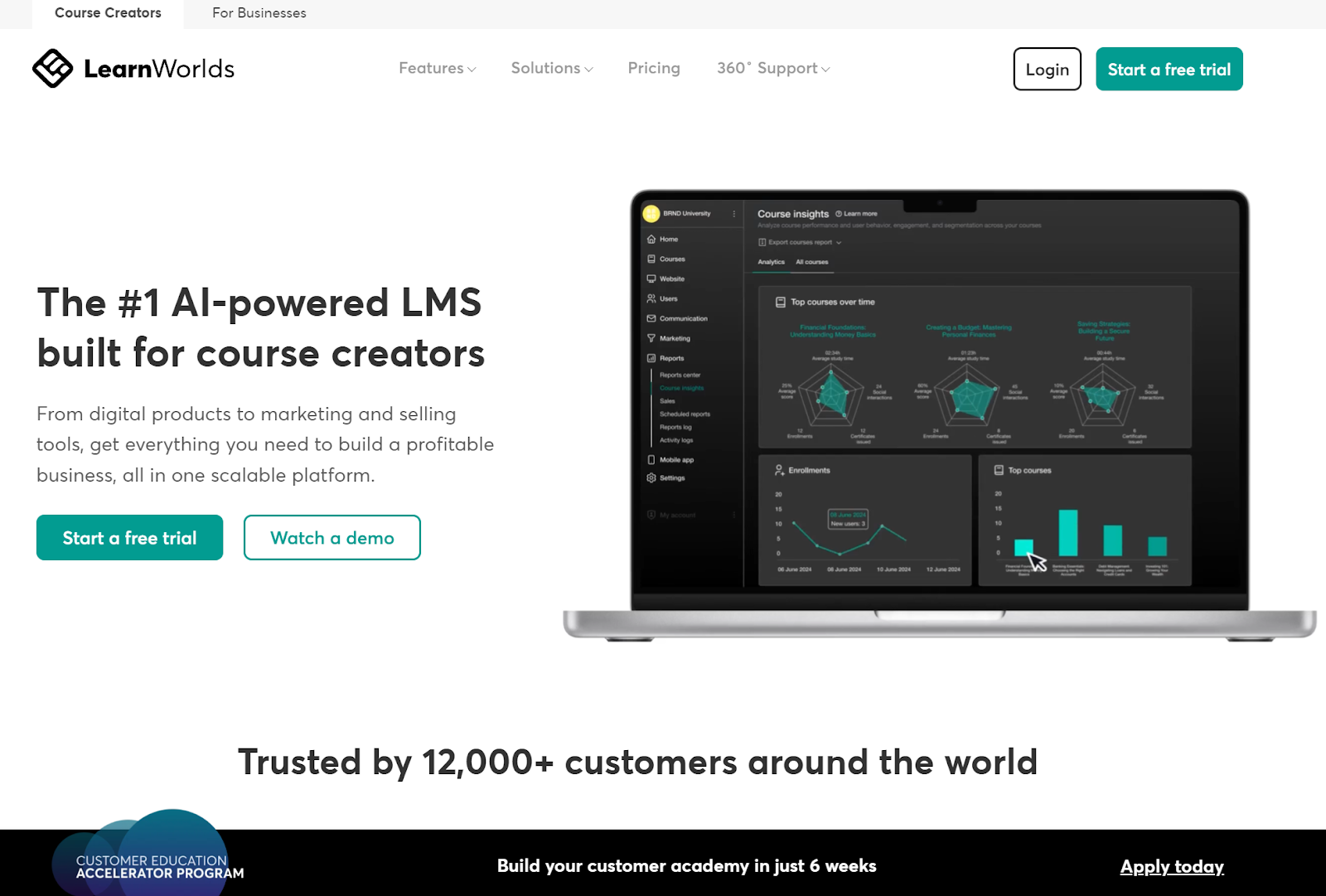 Screenshot from LearnWorlds, a Kajabi competitor