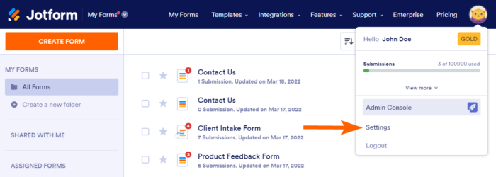 Cara Membuat Kunci API Jotform