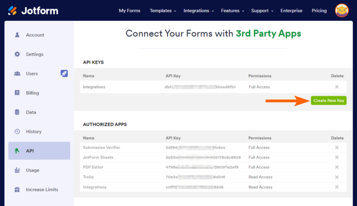 Cara Membuat Kunci API Jotform