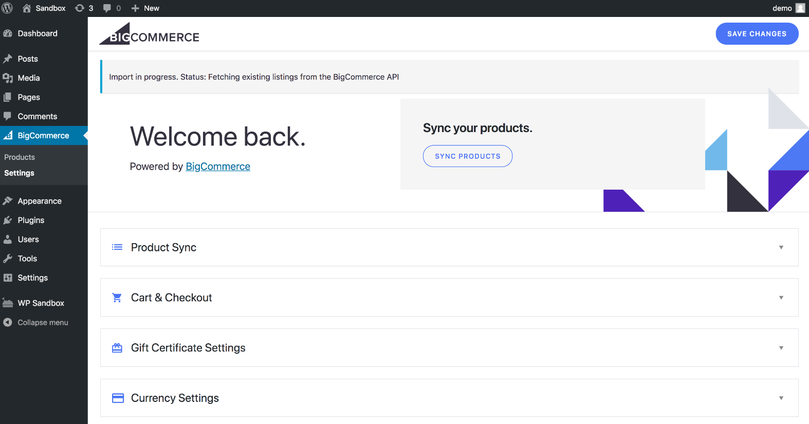 Bigcommerce WordPress User Interface