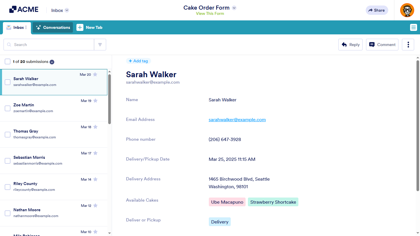 View submissions in Inbox