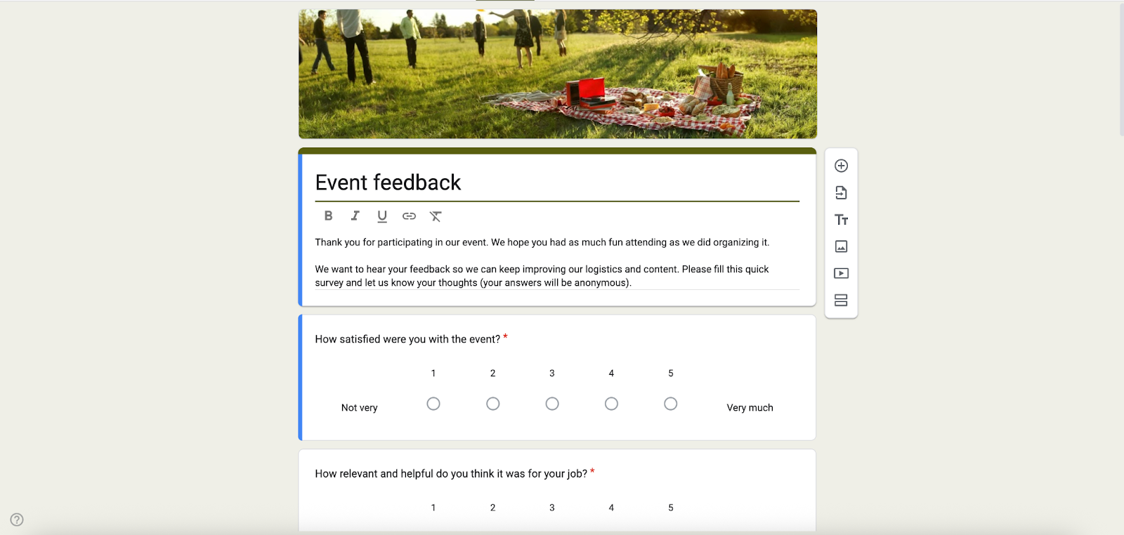 Google Forms Event Feedback Form Template