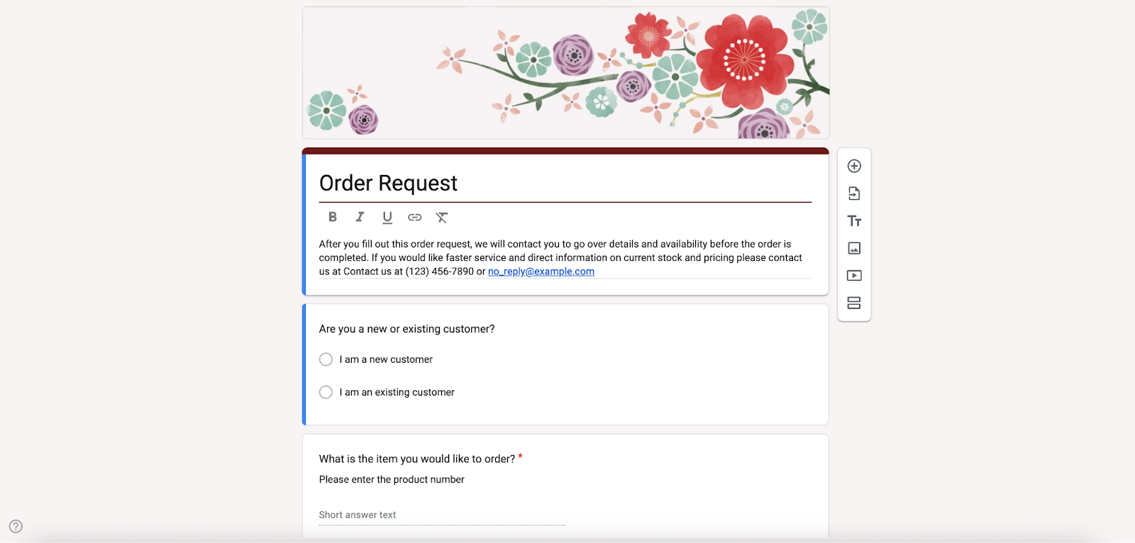 Google Forms Order Form Template