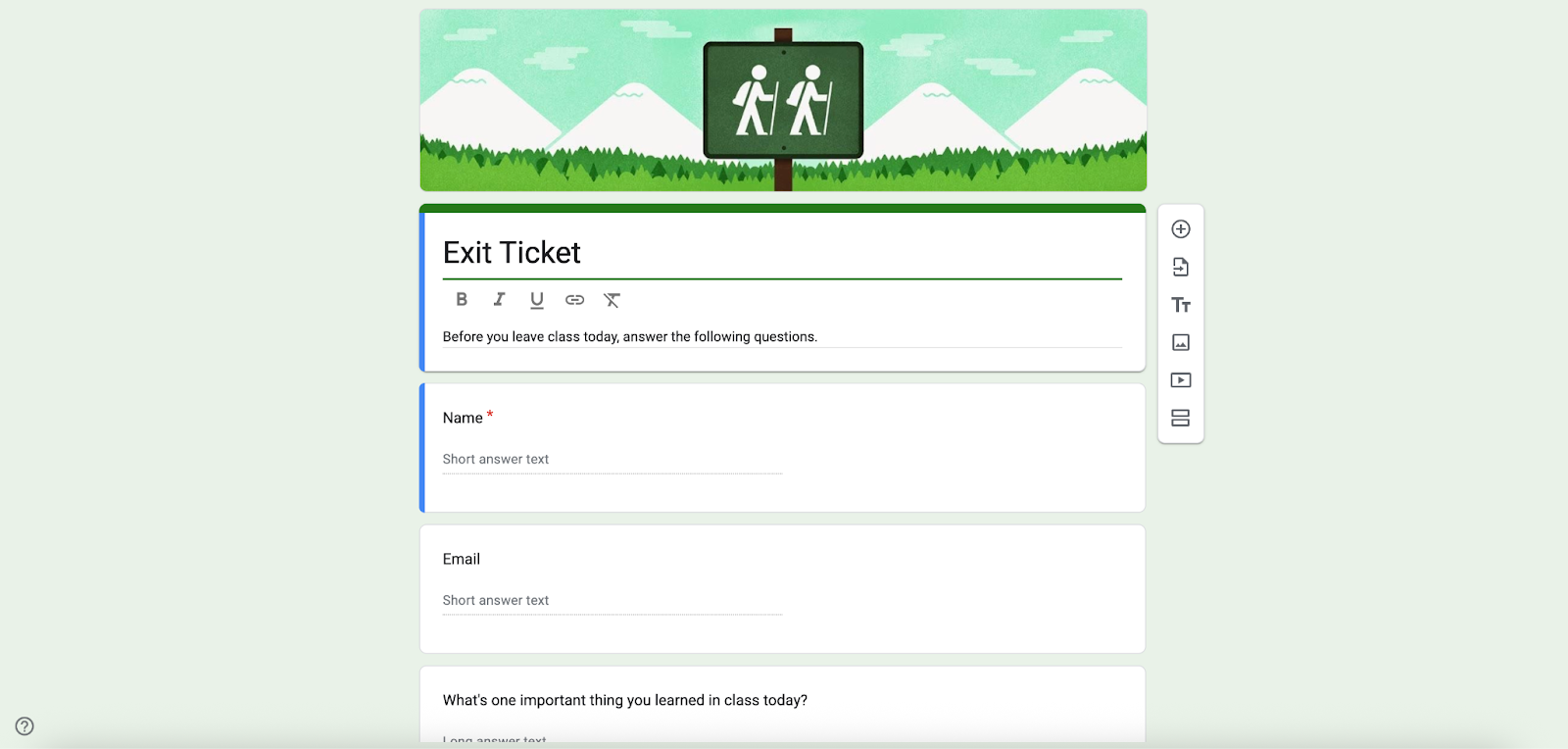 Google Forms Exit Ticket form Template