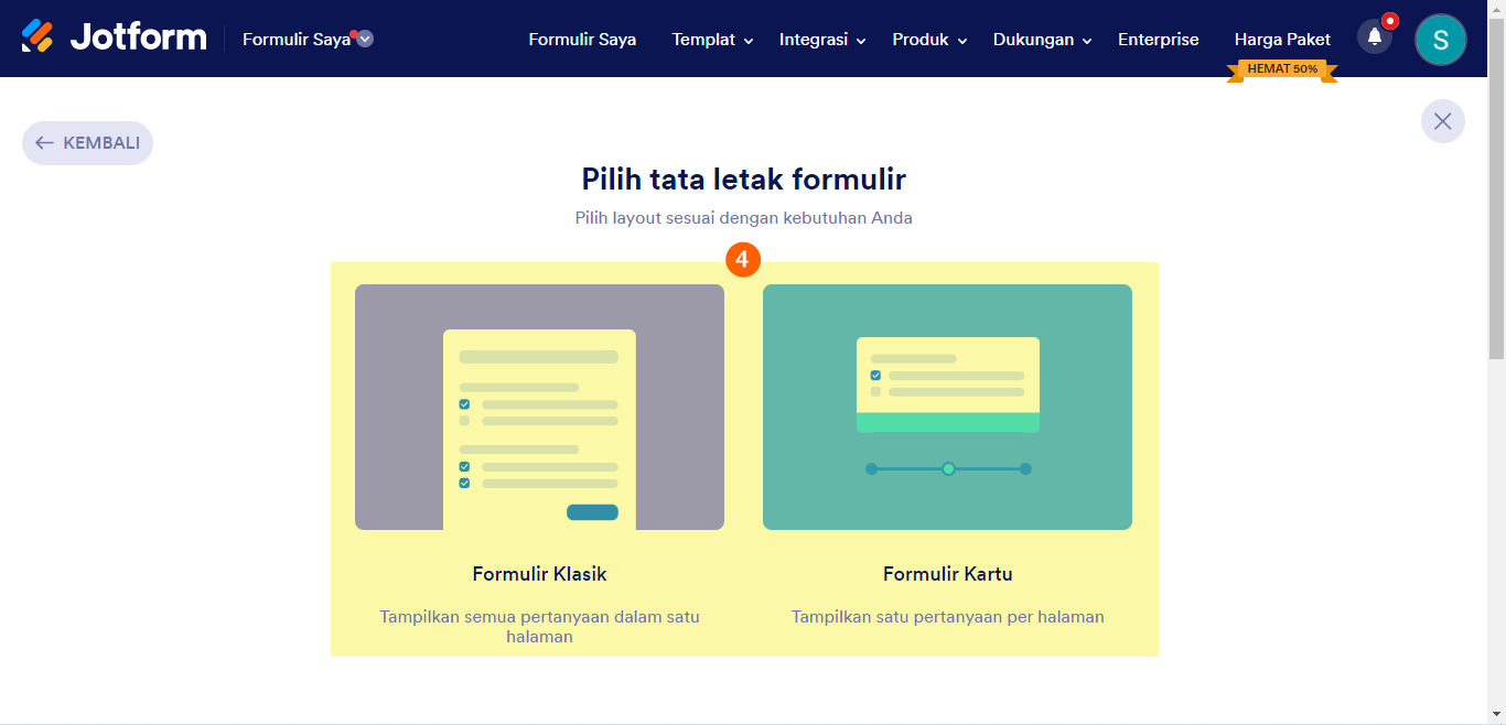 Pilih tata letak formulir