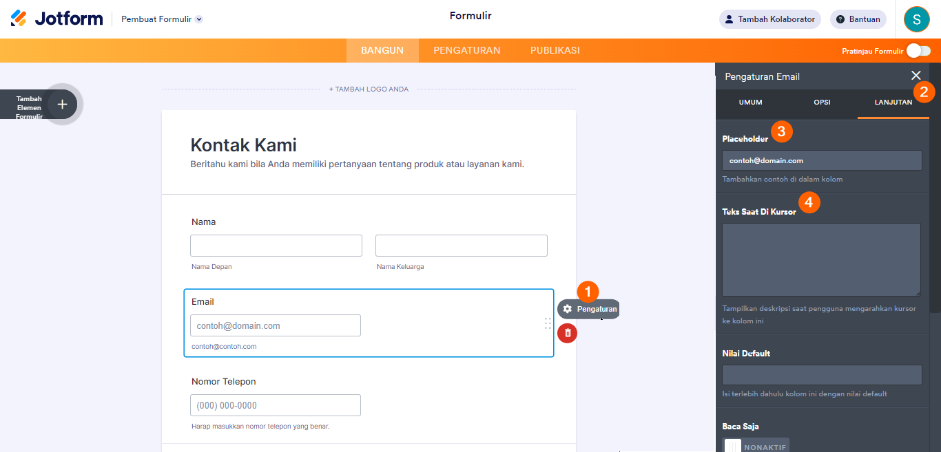 Opsi placeholder dan teks melayang