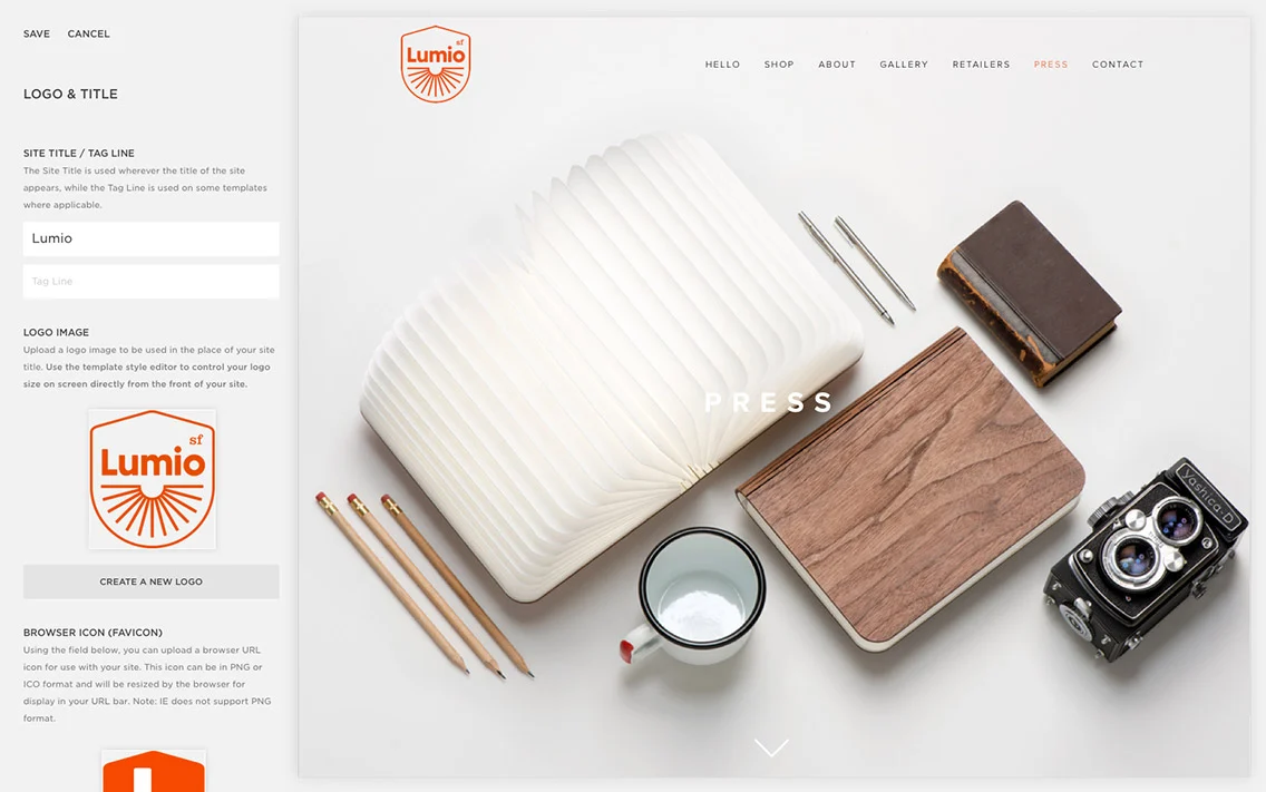 user interface of squarespace