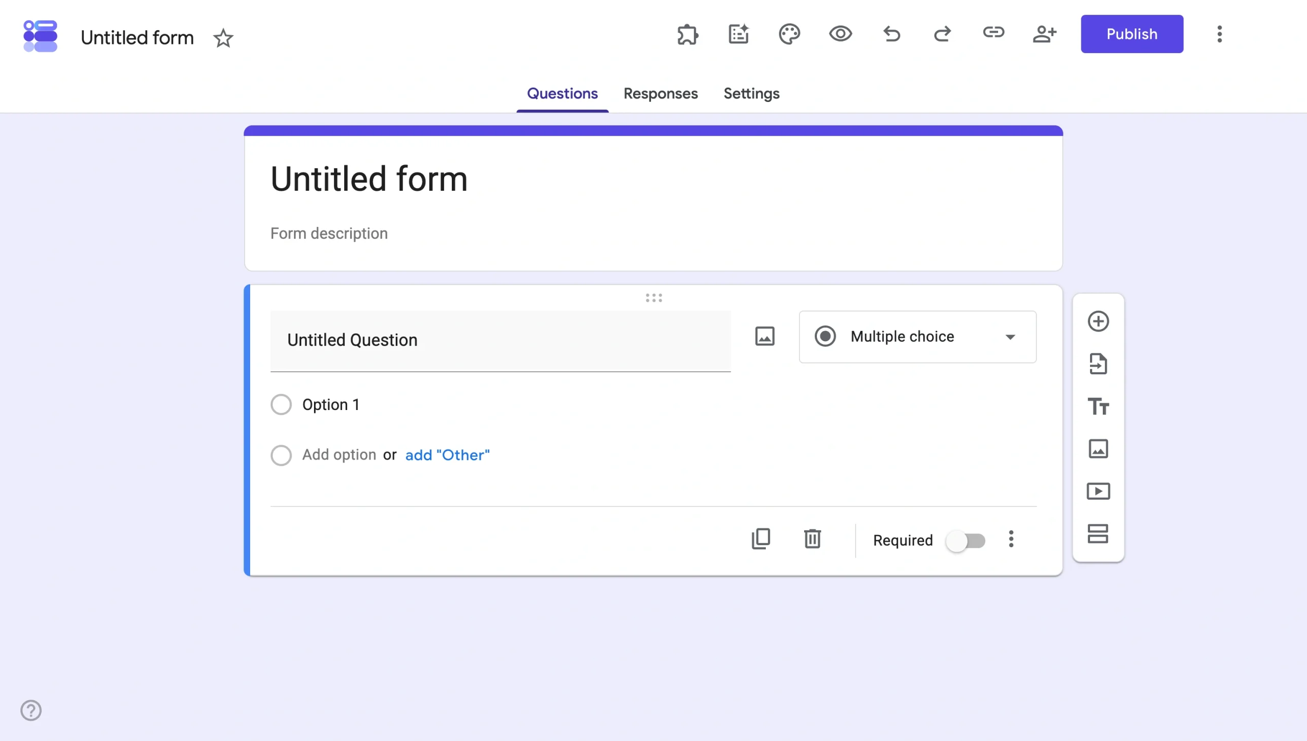 Blank Google Form with one multiple-choice question